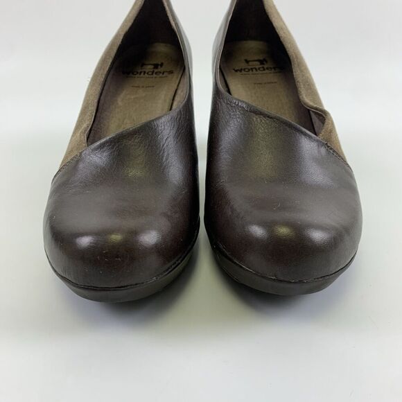 Wonders Leather Pump Slip On Brown Tan Suede Round Toe Block Heel Womens 38 7.5 - Picture 3 of 16